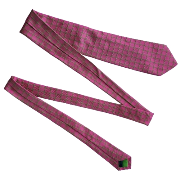 Lilly Pulitzer Men's Pink Green Check Silk Tie - Picture 3 of 6